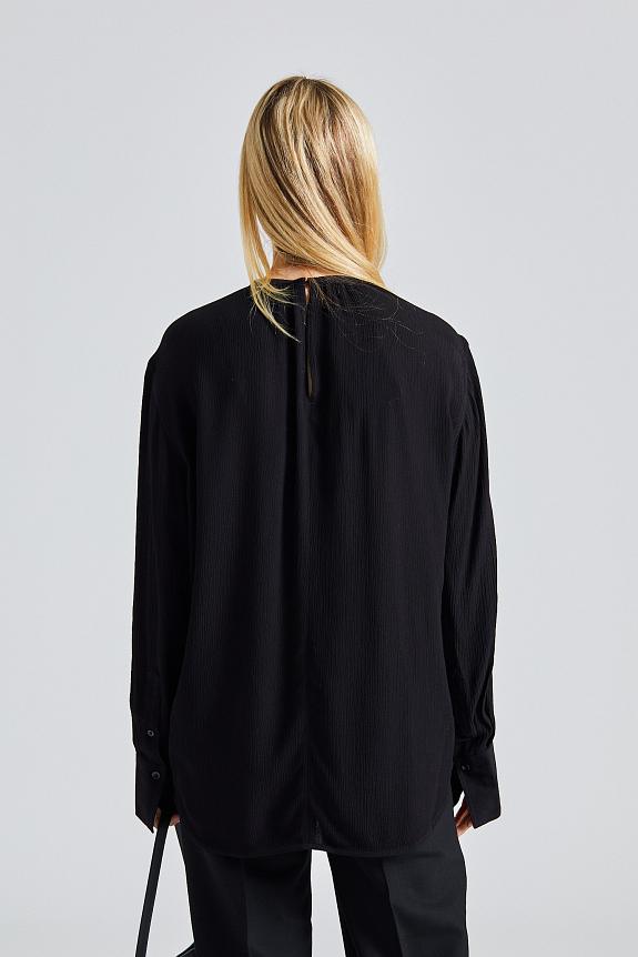 Toteme Gathered-Neck Crepe Blouse Black-4